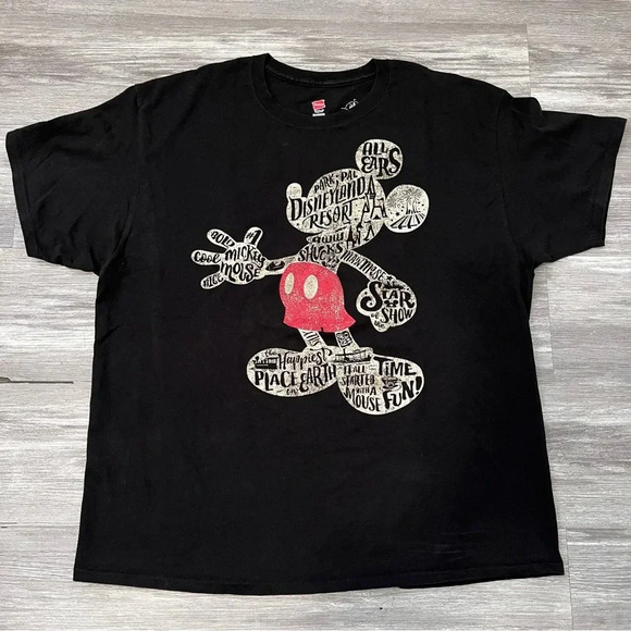 Hanes Beefy-T Disney Parks T-Shirt‎ Men's XL Black Cotton Words About Mickey - Picture 1 of 6